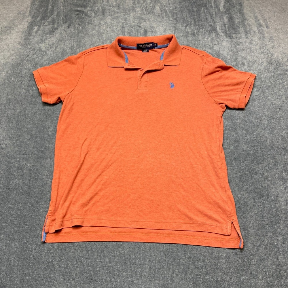 U.S. Polo Assn. Luxury Feel Polo Shirt Men M Orange Cotton Side Slit Golf Tennis